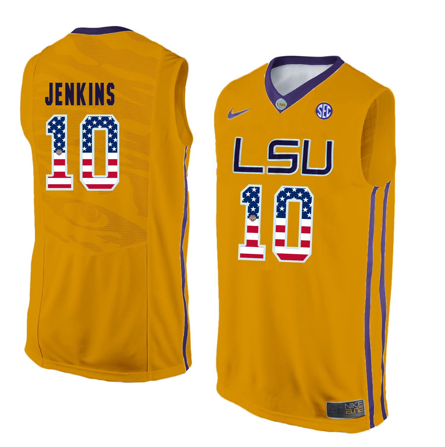 Men LSU Tigers #10 Jenkins Yellow Flag Customized NCAA Jerseys